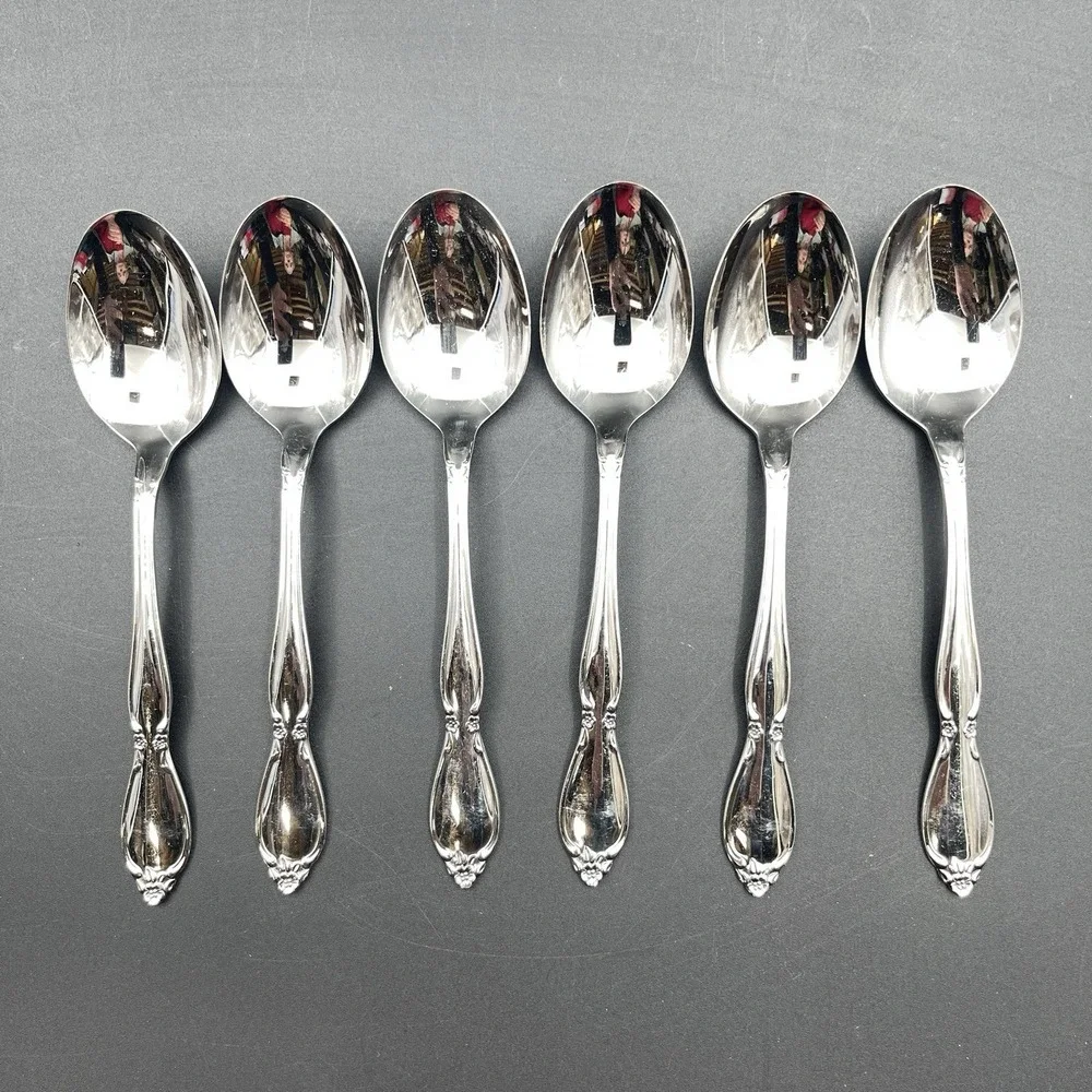 Lot of 6 Oneida Community Chantelaine Stainless Oval Soup Spoons Flatware‎